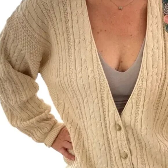 Lands' End Scottish Cable Knit Cardigan Beige Men's Medium - Picture 1 of 12